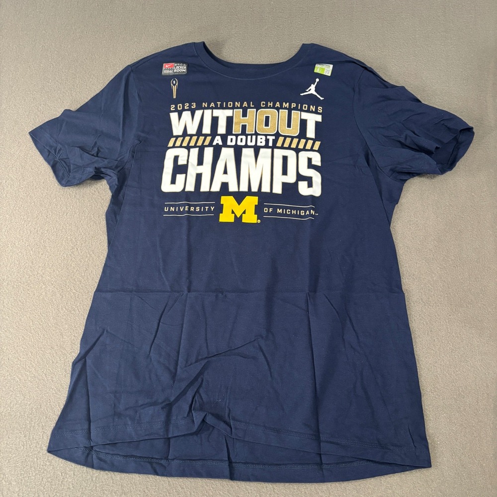 Nike Michigan Wolverines 2023 National Champions Shirt Mens Size L Navy Blue